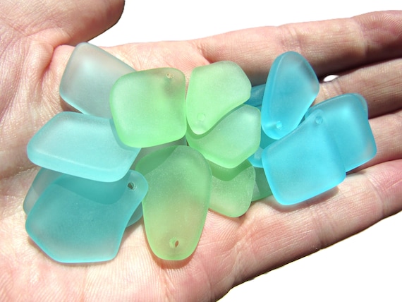Cultured Sea Glass Pendants Assorted Colors Seafoam Green Aqua Blue Top Drilled 1" design seaglass Jewelry bead Supply