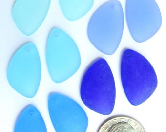 Cultured Sea Glass Pendants: Flat Back Earring Pairs top drilled seaglass bead supply (25x17mm)