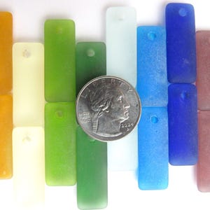 Cultured Sea Glass puffed rectangle PENDANTS Rainbow Blue Green colors Pairs great for making earrings design bead supply for making jewelry