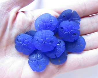 Cultured Sea Glass Sand Dollar Pendants: Jewelry Making Supply, 21x19mm - Blues, White