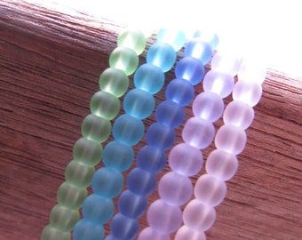 4mm round Cultured Sea Glass BEADS Assorted 5 strands u-pick Aqua Blue Green Red Yellow bead supply diy jewelry