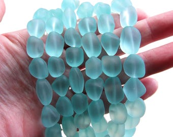 Cultured Sea Glass Beads - 15mm Freeform Nugget - Light Seafoam Green -  Strand or Hank