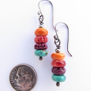 Handgemachte OHRRINGE Sterling Silber Natürliche TÜRKIS Lila Rot Orange SPINY Oyster Shell mit Ohrhaken
