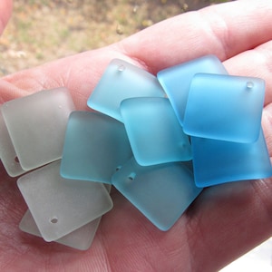 Cultured Sea Glass Pendants: 18mm Square Diamond Drilled, Jewelry Making Supply
