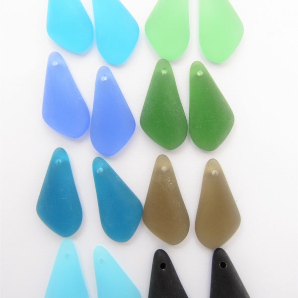 Sea Glass Teardrop Pendants: Assorted Colors, Flat Back, 24x12mm