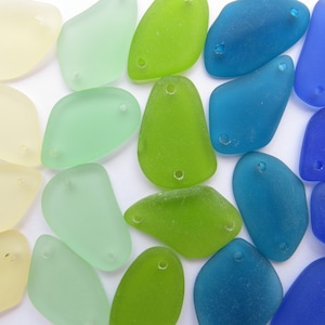 2 hole matte Glass PENDANTS Freeform double drilled Blue 20 pc for making jewelry