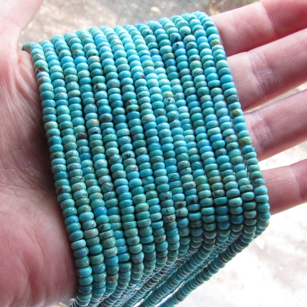 Natural Turquoise BEADS 4mm Rondelle strand Genuine natural blue jewelry stringing bead supply