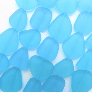 Cultured Sea Glass BEADS 22-24mm length drilled Aqua BLUE u-pick flat frosted free form  bead supply beach jewelry