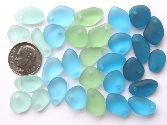 Sea Glass Pendants 15mm Small Pebble Assorted 30 pc Aqua | Etsy