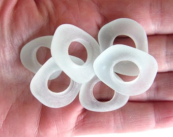 Cultured Sea Glass RING PENDANTS 28-21mm U- Pick color Large Hole Fancy Rings beach jewelry Bead Supply