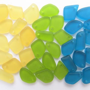 Cultured Sea Glass Pendants: flat 15mm predrilled Assorted Blue, Green, Pink Bead supply for making seaglass jewelry Blue/Green/Yellow