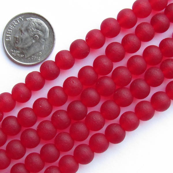 Bead Supplies Cultured Sea Glass BEADS 6mm Round U-Pick Red Orange Yellow frosted matte drilled for making jewelry