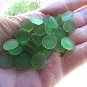 12mm round CABS Cultured Sea Glass NO Hole light medium dark GREEN cabachons undrilled frosted bead supply