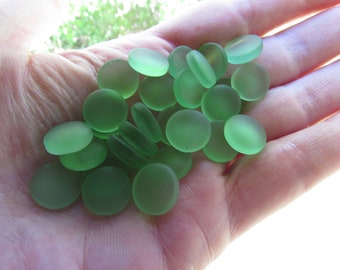 12mm round CABS Cultured Sea Glass NO Hole light medium dark GREEN cabachons undrilled frosted bead supply