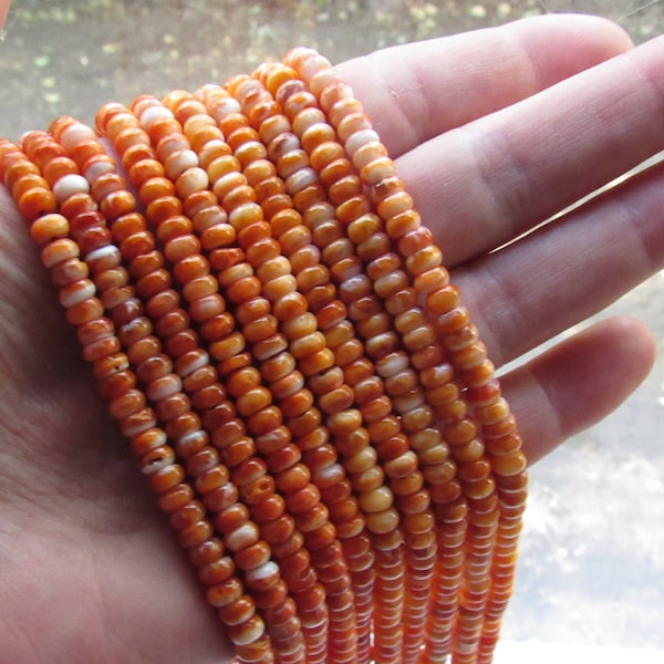 Natural Orange Spiny Oyster SHELL BEADS 5mm Rondelle from Sea of Cortez bead supply for making jewelry