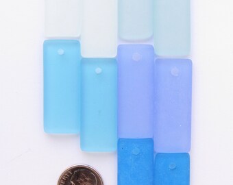 Frosted Sea Glass Pendants: Rectangle Jewelry Making Beads (35x14mm)