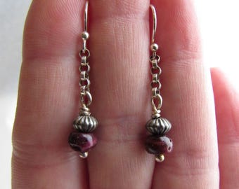 Spiny Oyster Dangle Earrings: Purple Shell, Sterling Silver, Unique Southwest Jewelry Design