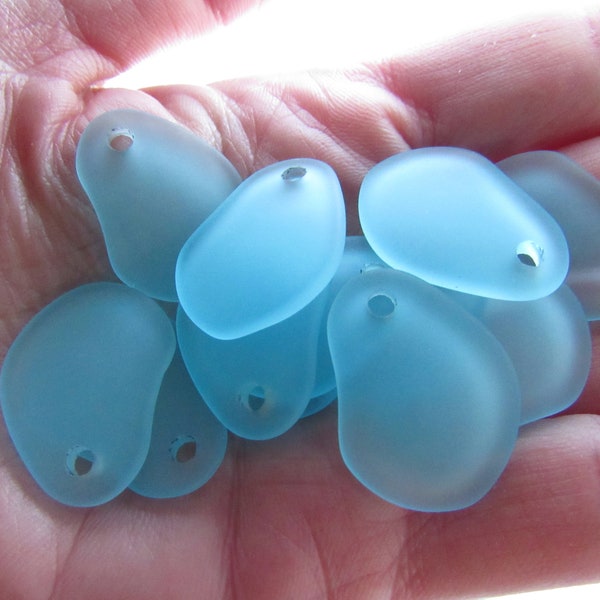 Cultured Sea Glass PENDANTS 26x18mm freeform curved top drilled bead supply for making beachy jewelry