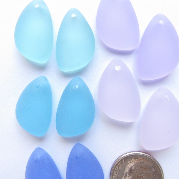 Cultured Sea Glass PENDANTS 21x13mm top drilled Beads assorted 5 Pairs right & left top drilled matte finish Great for making earrings