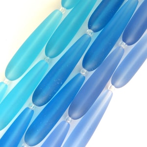 Cultured Sea Glass BEADS 38x9mm Elongated Teardrop strands ASSORTED length drilled  bead supply diy making seaglass jewelry