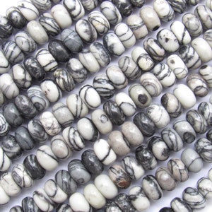 Zebra JASPER BEADS 8mm Rondelles 10mm u-pick Black White matrix natural gemstone bead supply making jewelry