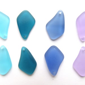 Bead Supply Cultured Sea Glass 1" PENDANT 4 Pair SAME Shape Blue PURPLE Pink Great for making Earrings
