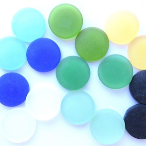 25mm CABACHONS Cultured Sea Glass Round CABS Frosted Glass Undrilled assorted 16 pc lot for making jewelry