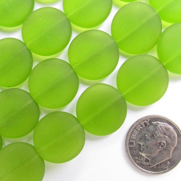 Cultured Sea Glass BEADS 15mm coin flat round frosted matte bead supply assorted making jewelry