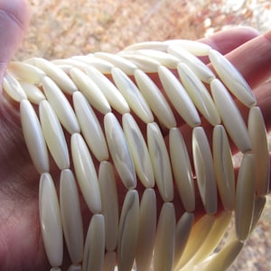 Mother of Pearl SHELL BEADS 30mm Tube 30x7mm Length Drilled Creamy White MOP Hairpipe long barrel bead supply for making jewelry