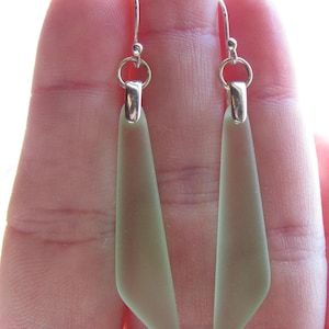 Sterling Silver Cultured Sea Glass Dangle Earrings - Long Triangular Frosted drop Dangle, Silver BAIL, u-pick color Aqua Teal Purple Green