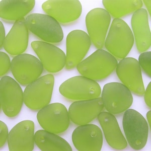 Cultured Sea Glass PENDANTS 15mm Olive Green top dilled Pebble bead supply for making jewelry