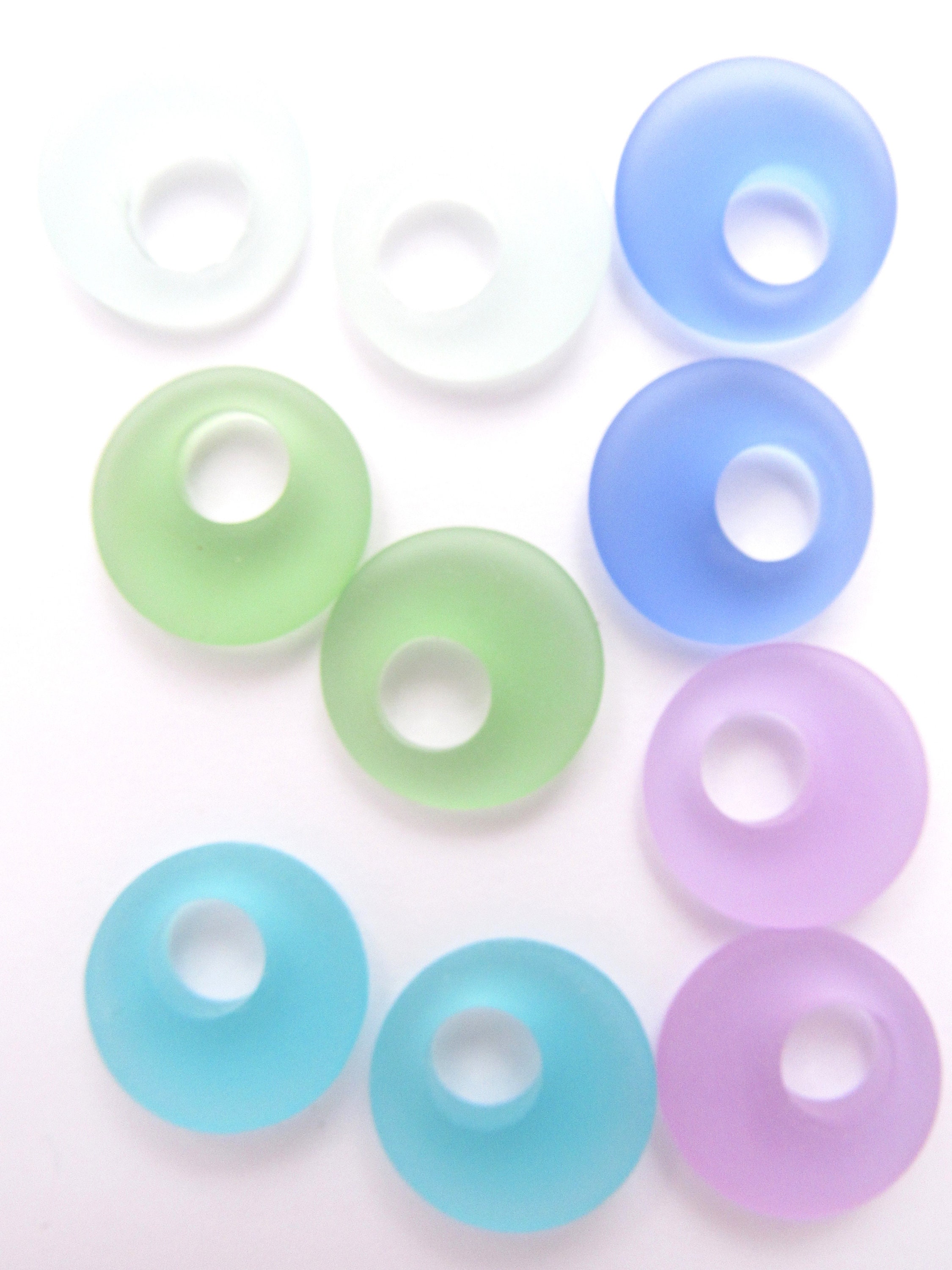 RING Sea Glass PENDANTS 20mm RINGS Assorted pairs frosted matte recycled glass bead supply making jewelry design