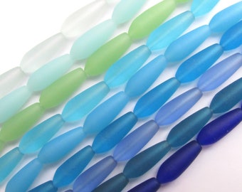 Cultured Sea Glass BEADS 18x6mm teardrop ASSORTED Aqua Blue Green Opaque Seafoam length drilled bead supply for making jewelry