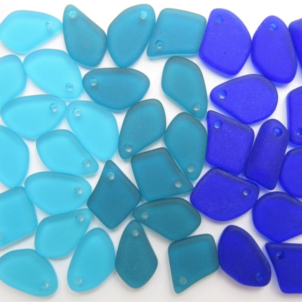 Cultured Sea glass PENDANTS free form flat 15mm assorted BLUE GREEN bead supply for making jewelry