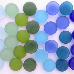 Cultured Sea Glass 15mm CABACHONS 32 pc BLUE GREEN Cabs frosted Undrilled No Hole bead supply making beach lover jewelry