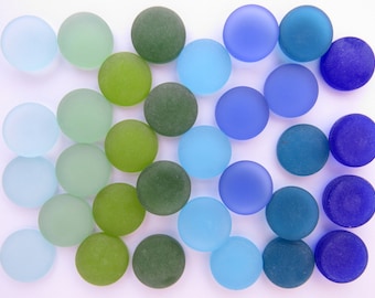 Cultured Sea Glass 15mm CABACHONS 32 pc BLUE GREEN Cabs frosted Undrilled No Hole bead supply making beach lover jewelry