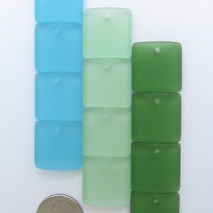 Cultured Sea Glass PENDANTS 19mm Square frosted glass Assorted top drilled 2mm Hole