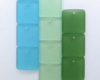 Cultured Sea Glass PENDANTS 19mm Square frosted glass, variety colors, drilled seaglass 2mm Hole