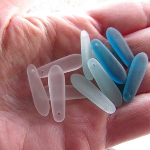 Cultured Sea Glass PENDANTS 22x6mm teardrop ASSORTED colors baby elongated frosted bead supply jewelry