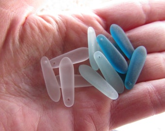 Cultured Sea Glass PENDANTS 22x6mm teardrop ASSORTED colors baby elongated frosted bead supply jewelry