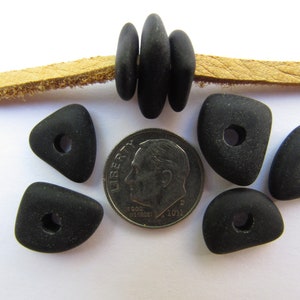 Opaque Black Sea Glass Beads: 14mm Freeform Nugget, 3mm Hole