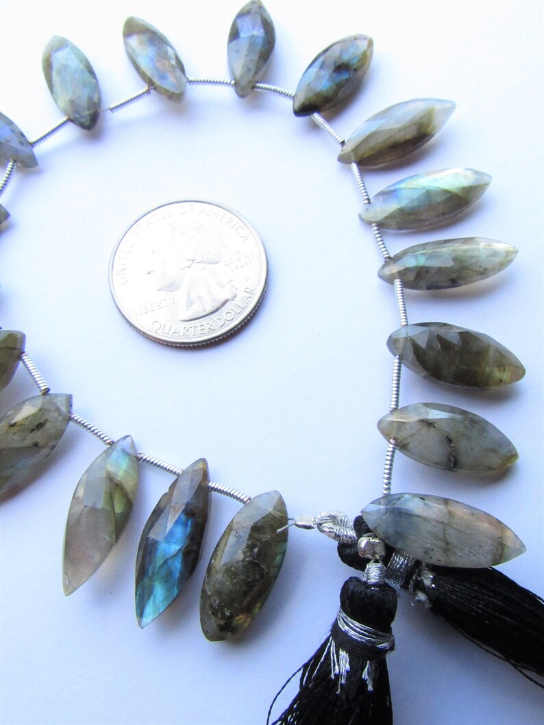 Labradorite BEADS Horse Eye Marquise top drilled 20x8mm Faceted 18pc Strand Natural Flash Gemstone