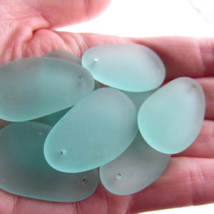 Cultured Sea Glass PENDANTS top drilled 33x20mm Seafoam BLUE frosted glass Teardrop pendant beads supply