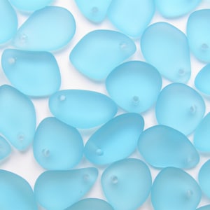Cultured Sea Glass PENDANTS small pebble 15mm top drilled Light AQUA BLUE diy seaglass jewelry