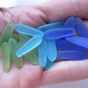 Cultured Sea Glass PENDANTS 22x6mm teardrop ASSORTED colors baby elongated frosted bead supply jewelry