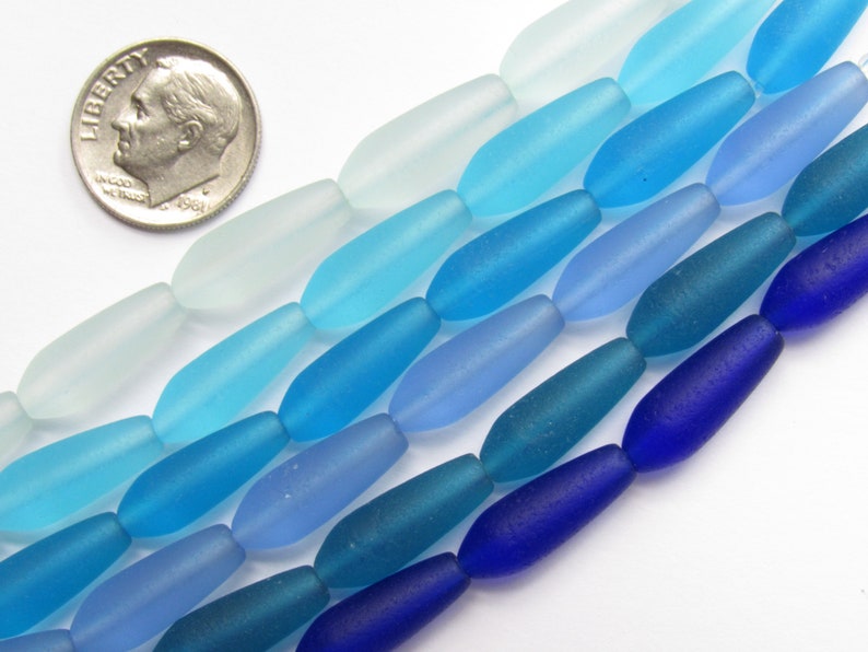 Bead Supply Cultured Sea Glass BEADS 18x6mm Teardrop length drilled frosted assorted strands for making jewelry