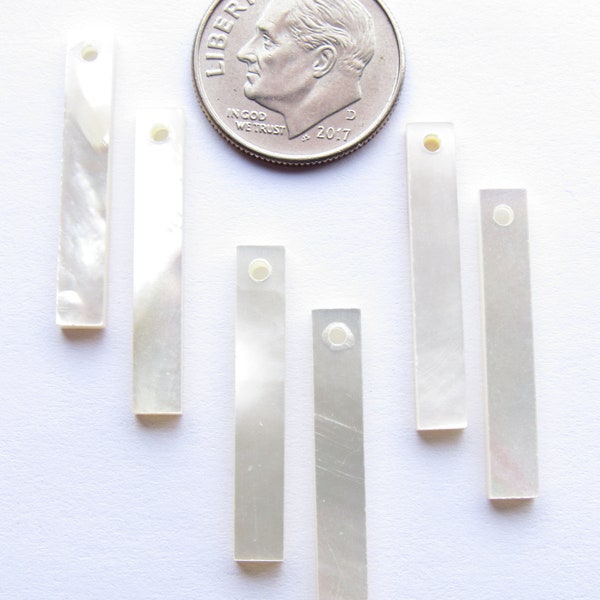 Jewelry Supplies - SHELL PENDANTS 25x4mm MOP Mother of Pearl Long Rectangle Top Drilled White Iridescent Shell