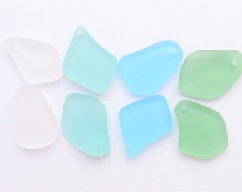 Bead Supplies - Cultured Sea Glass 1" PENDANT 8 pc Assorted Colors aqua Blue Light Green Top Drilled for making jewelry
