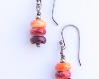 Handmade EARRINGS: Sterling Silver, SPINY Oyster shell, drop dangle, hook wires