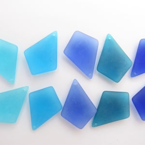 Diamond Sea Glass Pendant: Drilled Necklace Bead, Assorted Blues (37x27mm